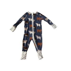 Poppy Kids Blue Printed Texan Premium Full Zip Romper Size 3-6 M
